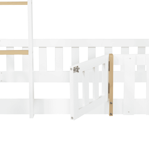 Beliche 90x200cm - Teto requintado, escorregador divertido, espaço livre com corrimão - Branco + Natural