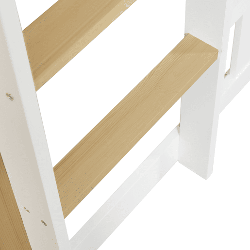 Beliche 90x200cm - Teto requintado, escorregador divertido, espaço livre com corrimão - Branco + Natural