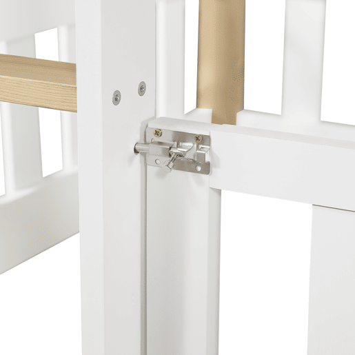 Beliche 90x200cm - Teto requintado, escorregador divertido, espaço livre com corrimão - Branco + Natural