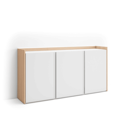 Aparador sala de jantar, Sala, Cozinha, Entrada, TV, 156x35x80cm, 3 Portas, LED, Estilo moderno, Branco e Carvalho soft Aparador sala de jantar, Sala, Cozinha, Entrada, TV, 156x35x80cm, 3 Portas, LED, Estilo moderno, Branco e Carvalho soft