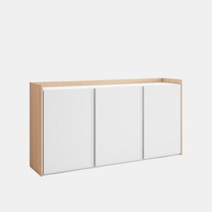Aparador sala de jantar, Sala, Cozinha, Entrada, TV, 156x35x80cm, 3 Portas, LED, Estilo moderno, Branco e Carvalho soft