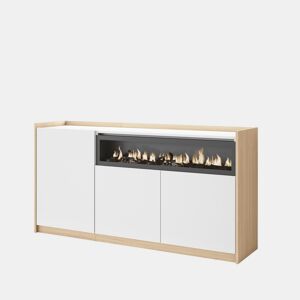 Aparador sala de jantar, Sala, Cozinha, Entrada, TV, 156x37x80cm, 3 Portas, Lareira eléctrica, LED, Estilo moderno, Branco e Carvalho soft