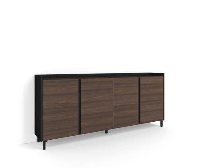 Aparador para salón, gran capacidad de almacenaje, 207x35x91cm, 4 puertas, diseño industrial, estilo moderno, roble oscuro y negro