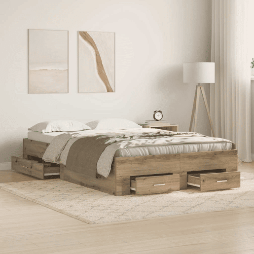 Estrutura da Cama de casal moderno com gaveta - Carvalho Artesanal 120 x 200 cm