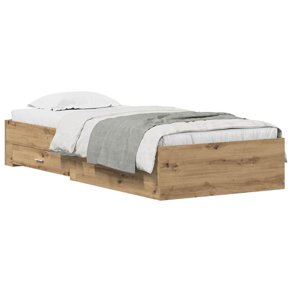 Estructura de cama individual para adultos 93x203 Roble Artisan