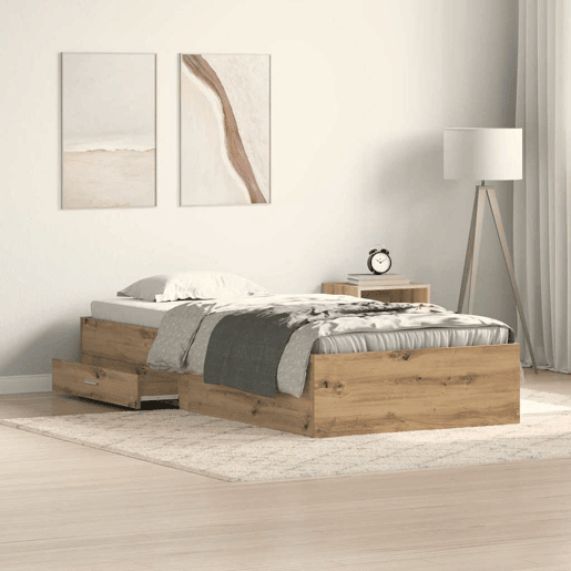 Estrutura de cama de solteiro para adultos com gaveta Carvalho Artesanal 90 x 200 cm