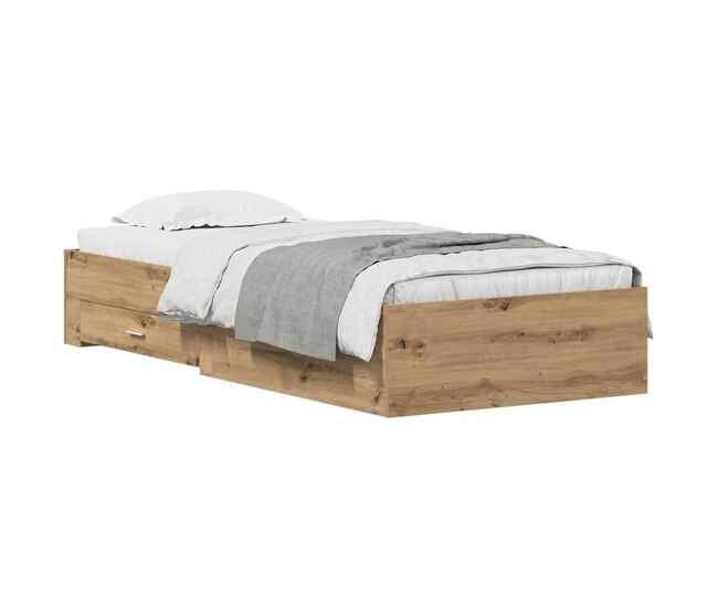Estructura de cama individual para adultos con cajón roble artesanal 90 x 190 cm