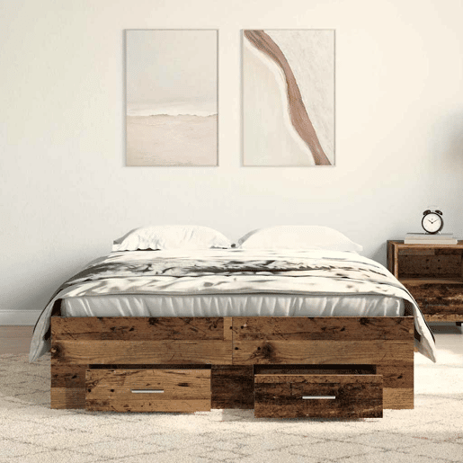 Estrutura da Cama de casal moderno com gaveta - Madeira Antiga 120 x 200 cm