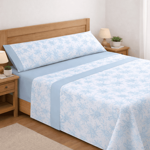 Jogo de Lençóis 160cm 144 Fios Melissa Blue (4 Peças) Donegal Collections