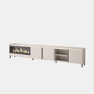Móvel de TV, Muito espaço de arrumação, 315x35x61cm, Para televisores até 80, Lareira eléctrica XXL, Design industrial, Estilo moderno, Bege