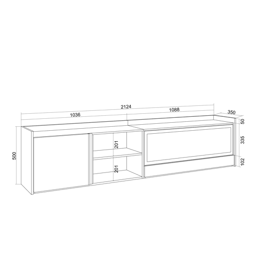 Móvel de TV, Muito espaço de arrumação, 212x35x50cm, Para televisores até 80, Lareira eléctrica XXL, Suspensos, Estilo moderno, Bege
