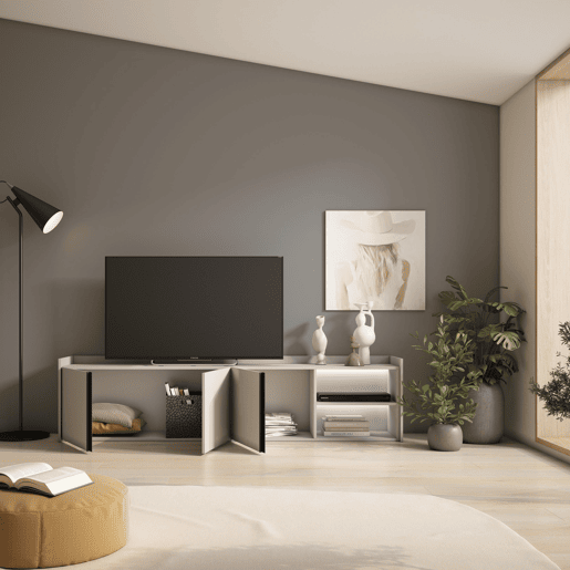 Móvel de TV, Muito espaço de arrumação, 207x35x50cm, Para televisores até 80, LED, Estilo moderno, Bege Móvel de TV, Muito espaço de arrumação, 207x35x50cm, Para televisores até 80, LED, Estilo moderno, Bege