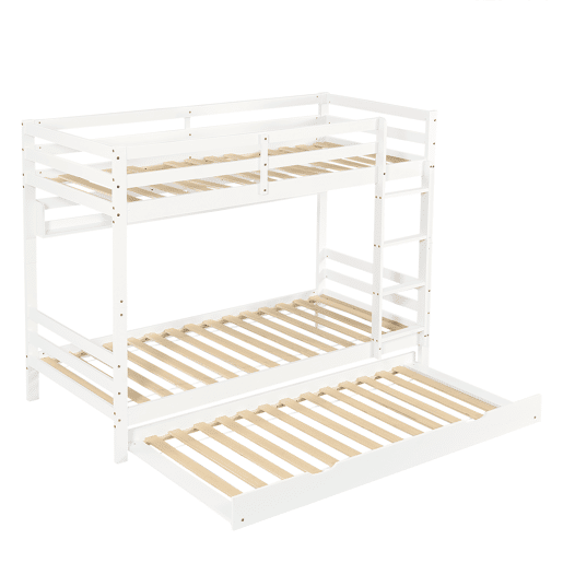 Beliche 90x200 cm - Cama extensível com rodas, prateleiras, estrutura estável - Branco