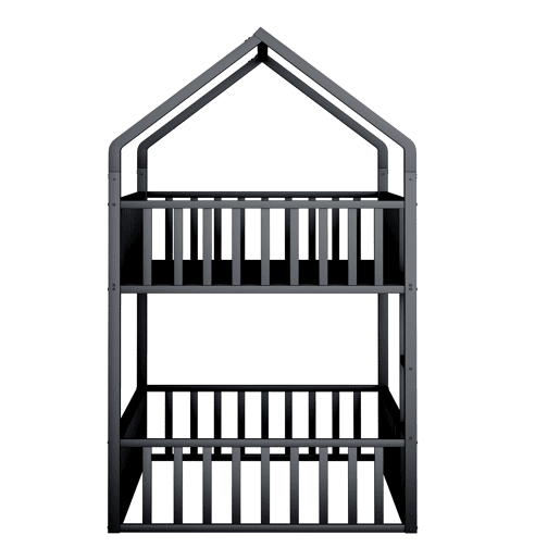 Cama beliche infantil 90x200 - Cama dupla metálica, design loft, com escada e porta pequena, preta