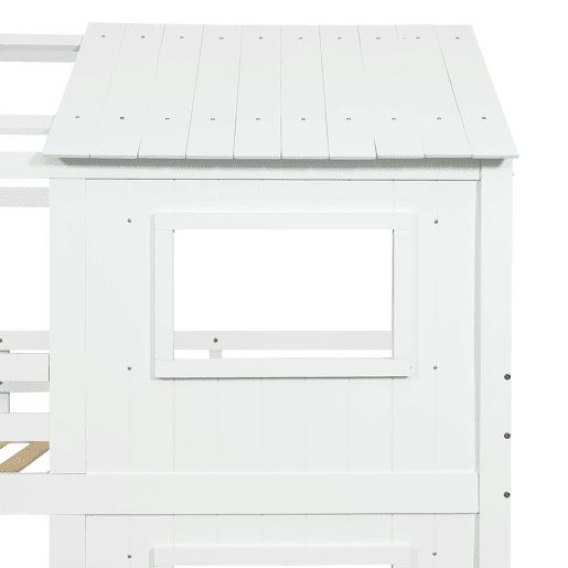 Beliche infantil 90x200 cm - Com armário com escada, prateleiras, gaveta com rodas, janelas e teto - Branco Beliche infantil 90x200 cm - Com armário com escada, prateleiras, gaveta com rodas, janelas e teto - Branco