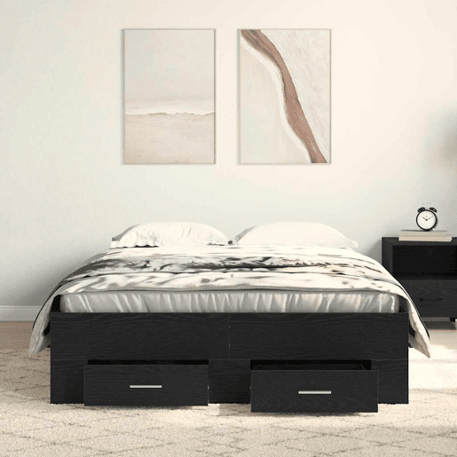 Estrutura da Cama de casal moderno com gaveta - Carvalho Preto 120 x 190 cm