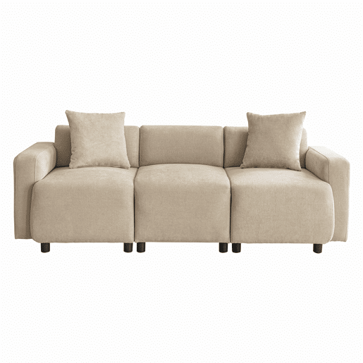 Sofá de 3 lugares em tecido Chenille com 2 almofadas - capacidade para 211 cm - Bege