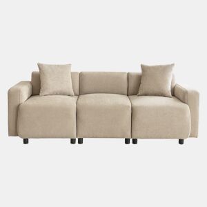 Sofá de 3 lugares em tecido Chenille com 2 almofadas - capacidade para 211 cm - Bege