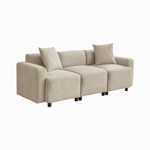 Sofá de 3 lugares em tecido Chenille com 2 almofadas - capacidade para 211 cm - Bege