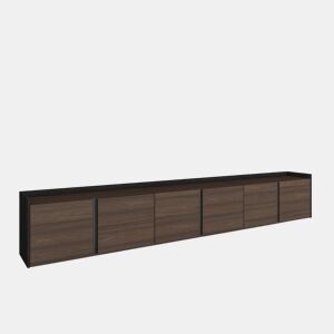 Móvel de TV, Muito espaço de arrumação, 309x35x50cm, Para televisores até 80, Estante para TV, Estilo moderno, Carvalho escuro e Preto