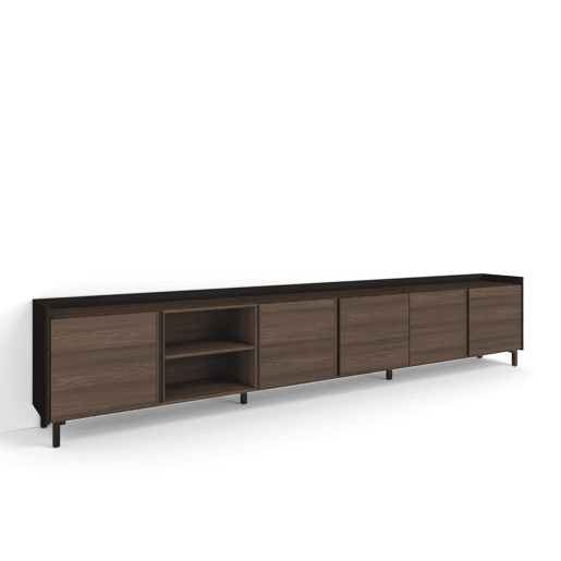 Móvel de TV, Muito espaço de arrumação, 309x35x61cm, Para televisores até 80, Design industrial, Estilo moderno, Carvalho escuro e Preto Móvel de TV, Muito espaço de arrumação, 309x35x61cm, Para televisores até 80, Design industrial, Estilo moderno, Carvalho escuro e Preto