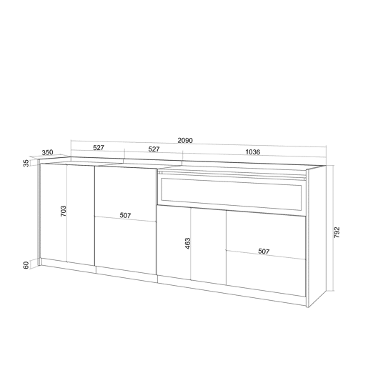 Aparador sala de jantar, Sala, Cozinha, Entrada, TV, 207x37x80cm, 4 Portas, Lareira eléctrica, LED, Estilo moderno, Carvalho escuro e Preto Aparador sala de jantar, Sala, Cozinha, Entrada, TV, 207x37x80cm, 4 Portas, Lareira eléctrica, LED, Estilo moderno, Carvalho escuro e Preto