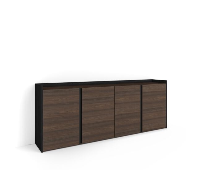 Aparador para salón, gran capacidad de almacenaje, 207x35x80cm, 4 puertas, armario, zapatero, estilo moderno, roble oscuro y negro