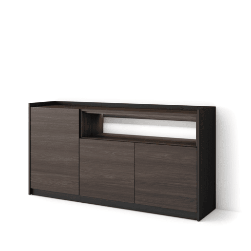 Aparador sala de jantar, Sala, Cozinha, Entrada, TV, 156x37x80cm, 3 Portas, LED, Estilo moderno, Carvalho escuro e Preto Aparador sala de jantar, Sala, Cozinha, Entrada, TV, 156x37x80cm, 3 Portas, LED, Estilo moderno, Carvalho escuro e Preto