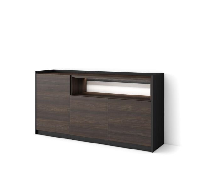 Aparador para salón, gran capacidad de almacenaje, 156x37x80cm, 3 puertas, led, estilo moderno, roble oscuro y negro