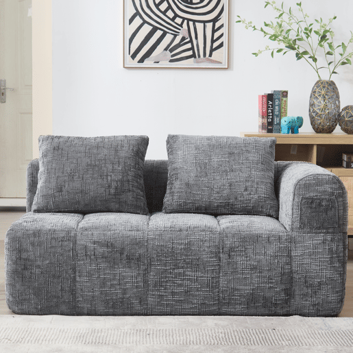 Sofá confortável de 2 lugares - Sem montagem, com almofada, bolsos laterais, cinzento