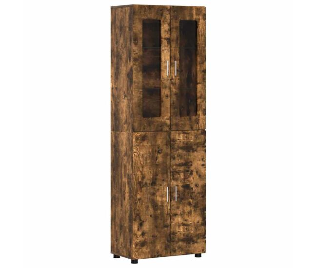 Aparador alto - mueble de almacenamiento con estante roble ahumado 60 x 35 x 182 cm es505