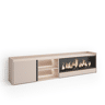 Móvel de TV, Muito espaço de arrumação, 212x35x50cm, Para televisores até 80, Lareira eléctrica XXL, LED, Estilo moderno, Bege