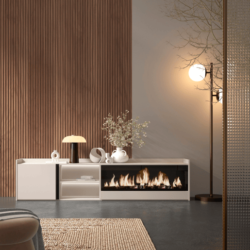 Móvel de TV, Muito espaço de arrumação, 212x35x50cm, Para televisores até 80, Lareira eléctrica XXL, LED, Estilo moderno, Bege Móvel de TV, Muito espaço de arrumação, 212x35x50cm, Para televisores até 80, Lareira eléctrica XXL, LED, Estilo moderno, Bege