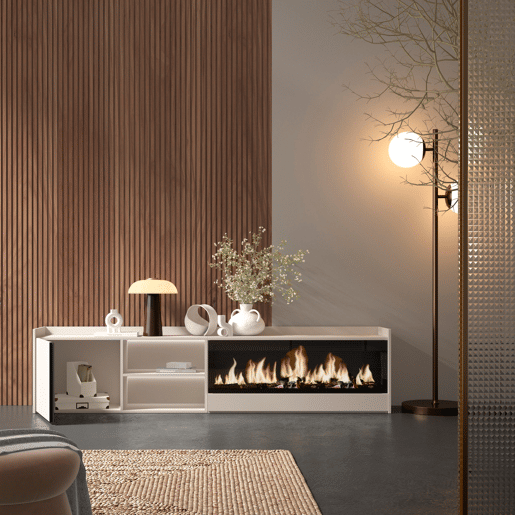 Móvel de TV, Muito espaço de arrumação, 212x35x50cm, Para televisores até 80, Lareira eléctrica XXL, LED, Estilo moderno, Bege Móvel de TV, Muito espaço de arrumação, 212x35x50cm, Para televisores até 80, Lareira eléctrica XXL, LED, Estilo moderno, Bege