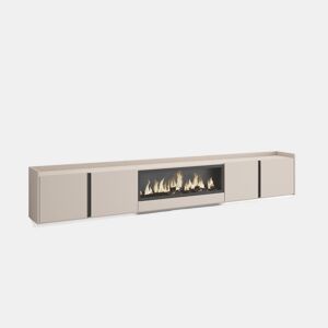 Móvel de TV, Muito espaço de arrumação, 315x35x50cm, Para televisores até 80, Lareira eléctrica XXL, Suspensos, LED, Estilo moderno, Bege