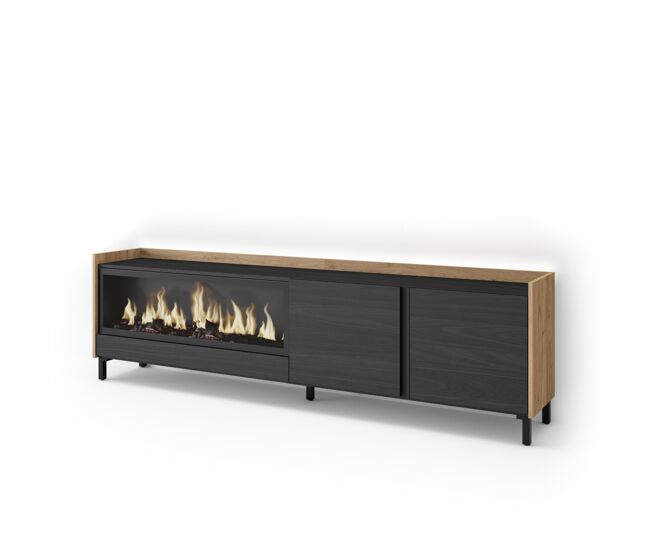 Mueble tv, televisión, muebles de salón, almacenaje, 212x35x61cm, para tv hasta 80", chimenea eléctrica xxl, diseño industrial, led, estilo moderno,