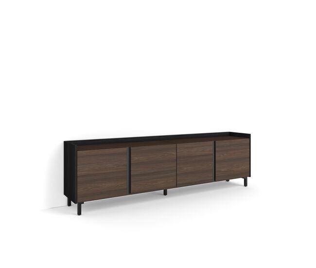 Mueble tv, televisión, muebles de salón, almacenaje, 207x35x61cm, para tv hasta 80", diseño industrial, estilo moderno, roble oscuro y negro