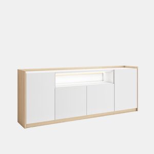 Aparador sala de jantar, Sala, Cozinha, Entrada, TV, 207x37x80cm, 4 Portas, LED, Estilo moderno, Branco e Carvalho soft