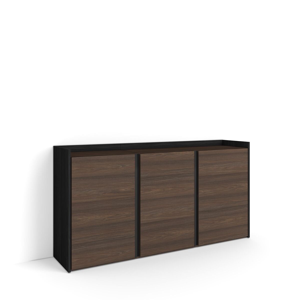 Aparador para salón, gran capacidad de almacenaje, 156x35x80cm, 3 puertas, armario, zapatero, estilo moderno, roble oscuro y negro