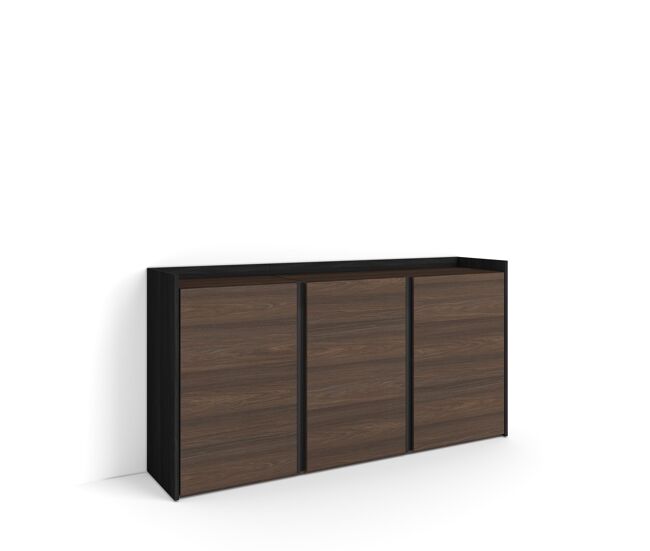 Aparador para salón, gran capacidad de almacenaje, 156x35x80cm, 3 puertas, armario, zapatero, estilo moderno, roble oscuro y negro