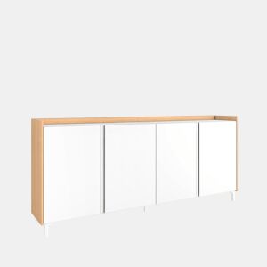 Aparador sala de jantar, Sala, Cozinha, Entrada, TV, 207x35x91cm, 4 Portas, Design industrial, Estilo moderno, Branco e Carvalho soft