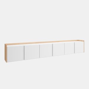 Móvel de TV, Muito espaço de arrumação, 309x35x50cm, Para televisores até 80, Suspensos, LED, Estilo moderno, Branco e Carvalho soft