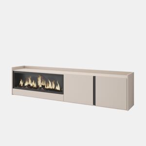 Móvel de TV, Muito espaço de arrumação, 212x35x50cm, Para televisores até 80, Lareira eléctrica XXL, Suspensos, Estilo moderno, Bege