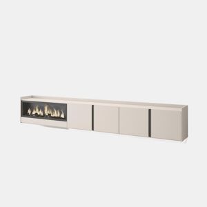 Móvel de TV, Muito espaço de arrumação, 315x35x50cm, Para televisores até 80, Lareira eléctrica XXL, Suspensos, LED, Estilo moderno, Bege