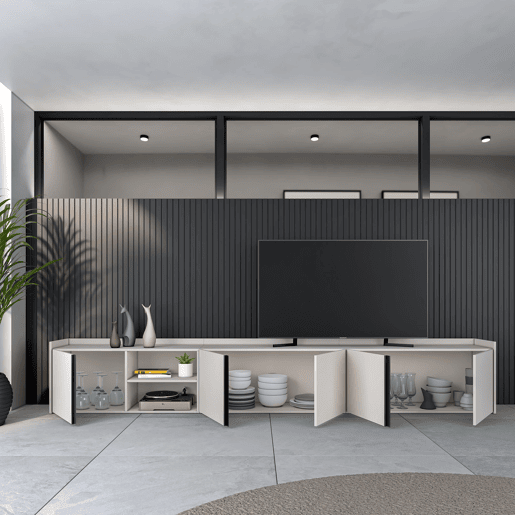 Móvel de TV, Muito espaço de arrumação, 309x35x50cm, Para televisores até 80, Estante para TV, Estilo moderno, Bege Móvel de TV, Muito espaço de arrumação, 309x35x50cm, Para televisores até 80, Estante para TV, Estilo moderno, Bege
