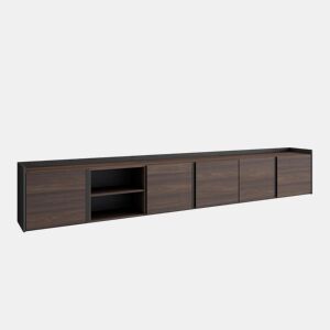 Móvel de TV, Muito espaço de arrumação, 309x35x50cm, Para televisores até 80, Suspensos, LED, Estilo moderno, Carvalho escuro e Preto