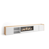 Móvel de TV, Muito espaço de arrumação, 315x35x50cm, Para televisores até 80, Lareira eléctrica XXL, Estilo moderno, Branco e Carvalho soft