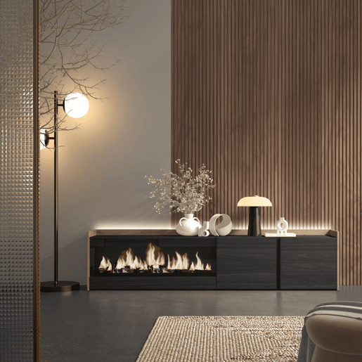 Móvel de TV, Muito espaço de arrumação, 212x35x50cm, Para televisores até 80, Lareira eléctrica XXL, LED, Estilo moderno, Preto e Carvalho Móvel de TV, Muito espaço de arrumação, 212x35x50cm, Para televisores até 80, Lareira eléctrica XXL, LED, Estilo moderno, Preto e Carvalho