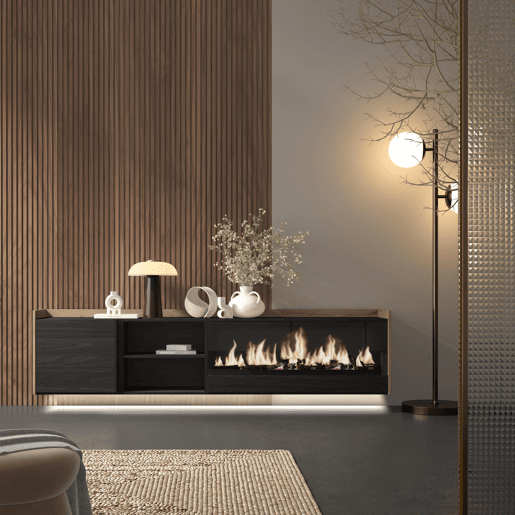 Móvel de TV, Muito espaço de arrumação, 212x35x50cm, Para televisores até 80, Lareira eléctrica XXL, Suspensos, LED, Estilo moderno, Preto e Carvalho Móvel de TV, Muito espaço de arrumação, 212x35x50cm, Para televisores até 80, Lareira eléctrica XXL, Suspensos, LED, Estilo moderno, Preto e Carvalho