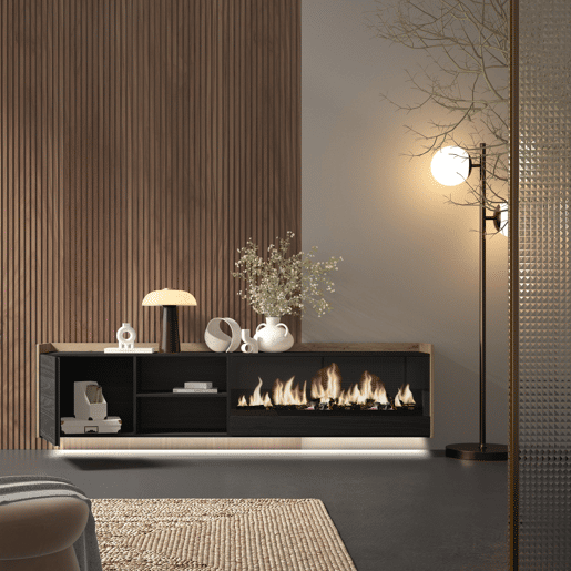 Móvel de TV, Muito espaço de arrumação, 212x35x50cm, Para televisores até 80, Lareira eléctrica XXL, Suspensos, LED, Estilo moderno, Preto e Carvalho Móvel de TV, Muito espaço de arrumação, 212x35x50cm, Para televisores até 80, Lareira eléctrica XXL, Suspensos, LED, Estilo moderno, Preto e Carvalho